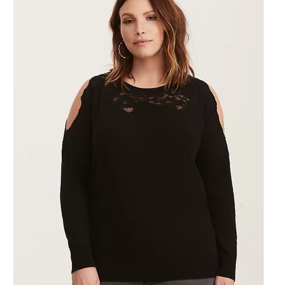 Torrid Lace Trim Cold Shoulder Sweater